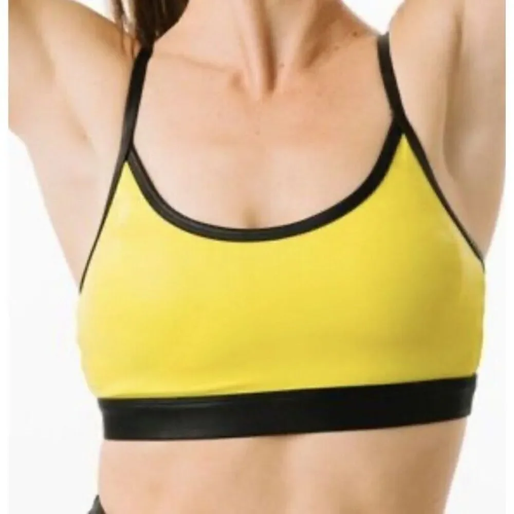 Zyia Active Sports Bra XXL Neon Yellow Metallic Light N Tight Adjustable Strap**